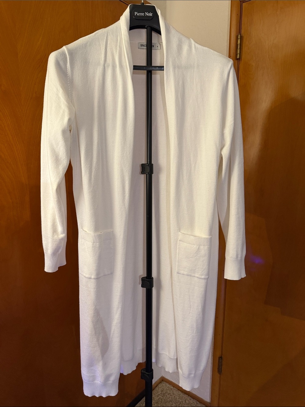 Grace Karin White Open-Front Long Robe Cardigan